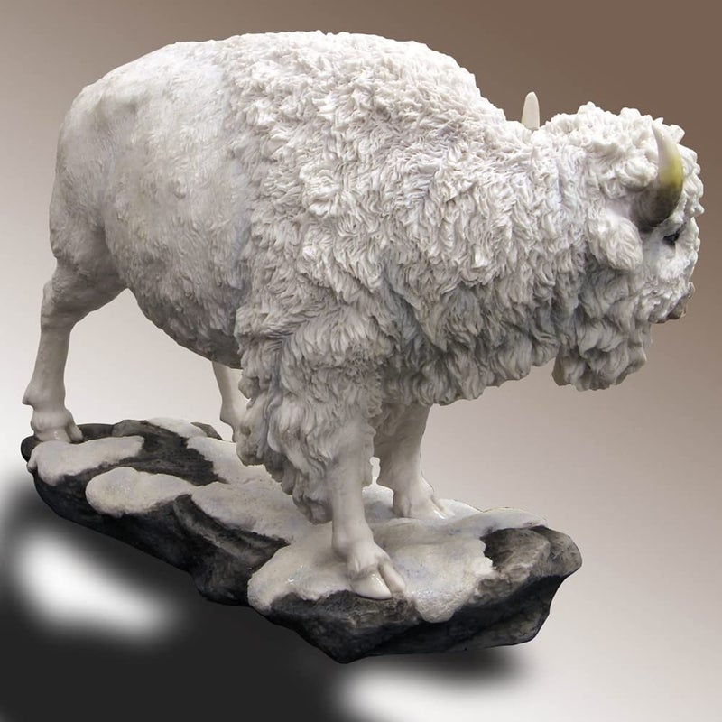 US 10.75 Inch Large Bison Standing Decorative Statue Figurine, White - Image 4